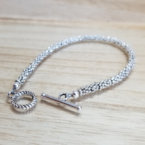 Ladies Silver Beaded Toggle Bracelet - Picture 9 of 11